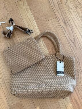 Woven Tan Tote Bag with Removable Pouch by Sol and Selene